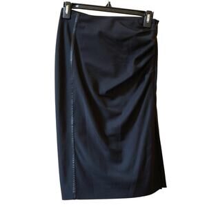 SPORTMAX Zippered Ruched Black Silk Blend Knee Pencil Skirt Size 4
